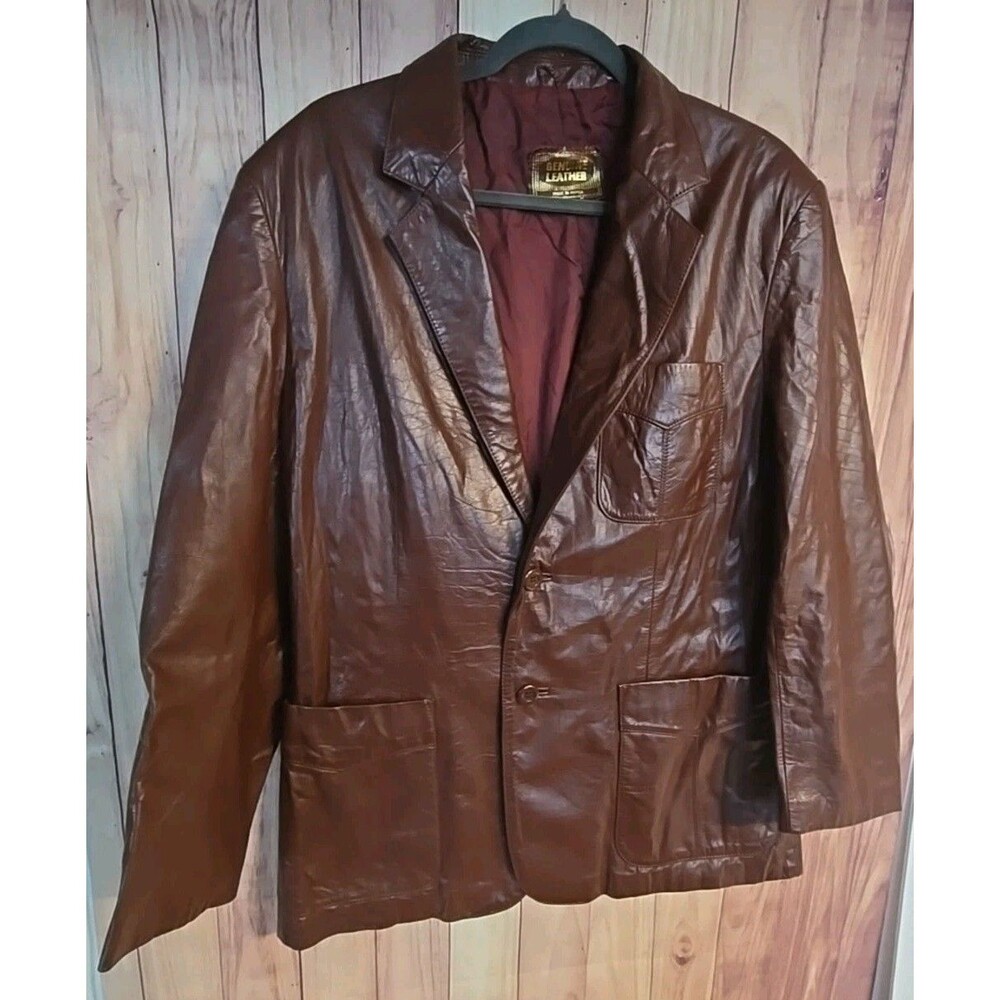 Vintage Genuine Leather Blazers Jacket  Brown, 100% Real Leather, Made In Korea,
